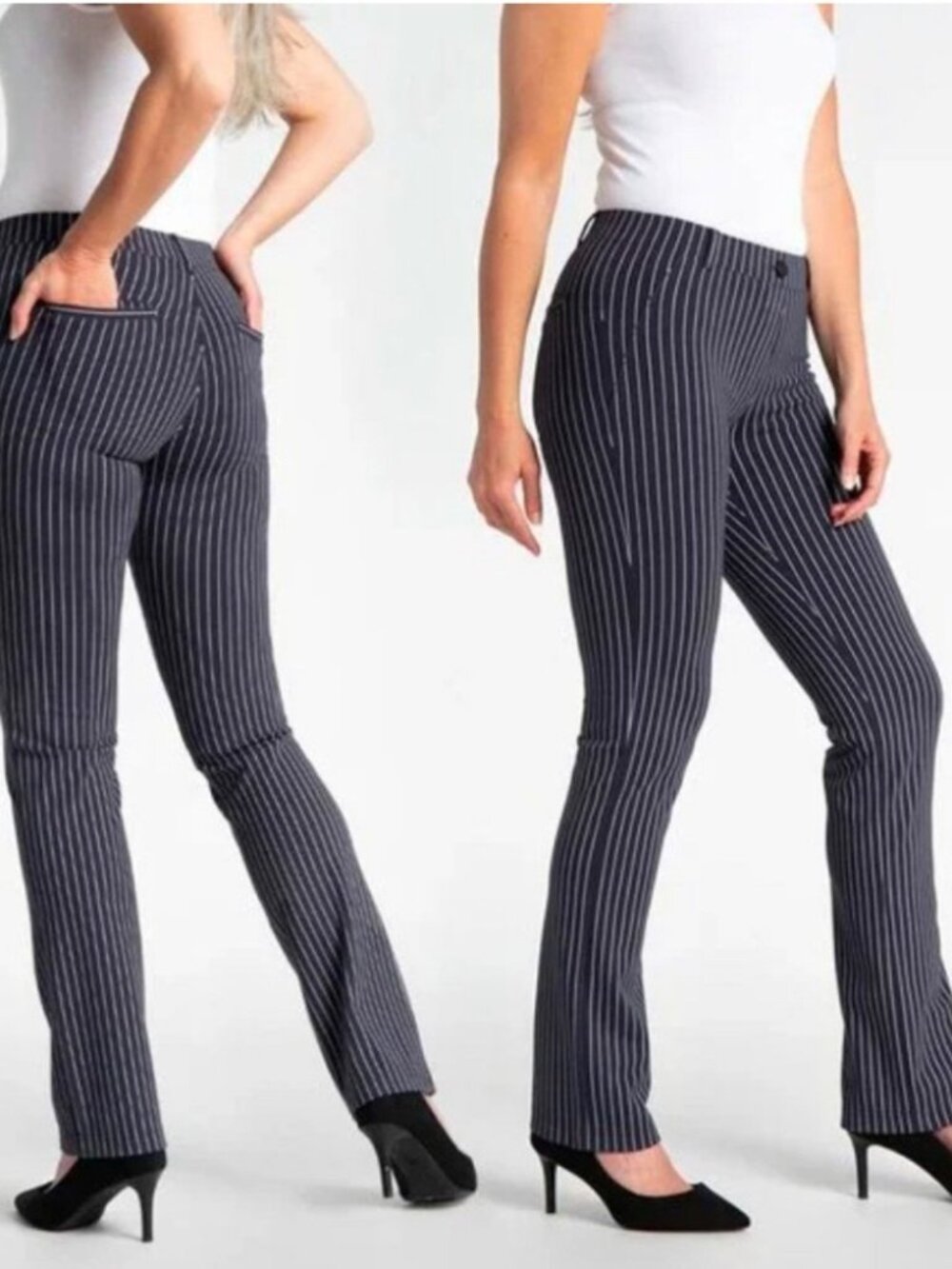 New Betabrand Chalkstripe Straight Two Pocket Dress Pant Yoga Pants XLarge